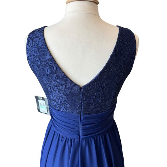 JH Evenings Womens Floral Lace Chiffon Sleeveless Dress Size 8 Navy Blue Formal - Picture 8 of 13